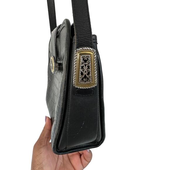 Brighton Vintage Black Croc Embossed Leather Basic Crossbody Purse Basic - Picture 4 of 14